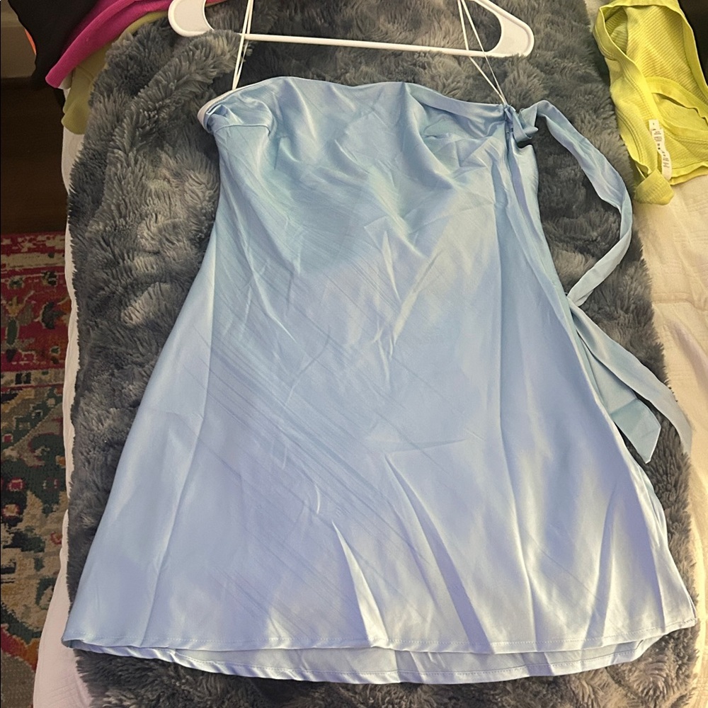 princess polly strapless light blue satin dress